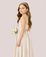 Champagne Satin A-line Junior Bridesmaid Dress Side View