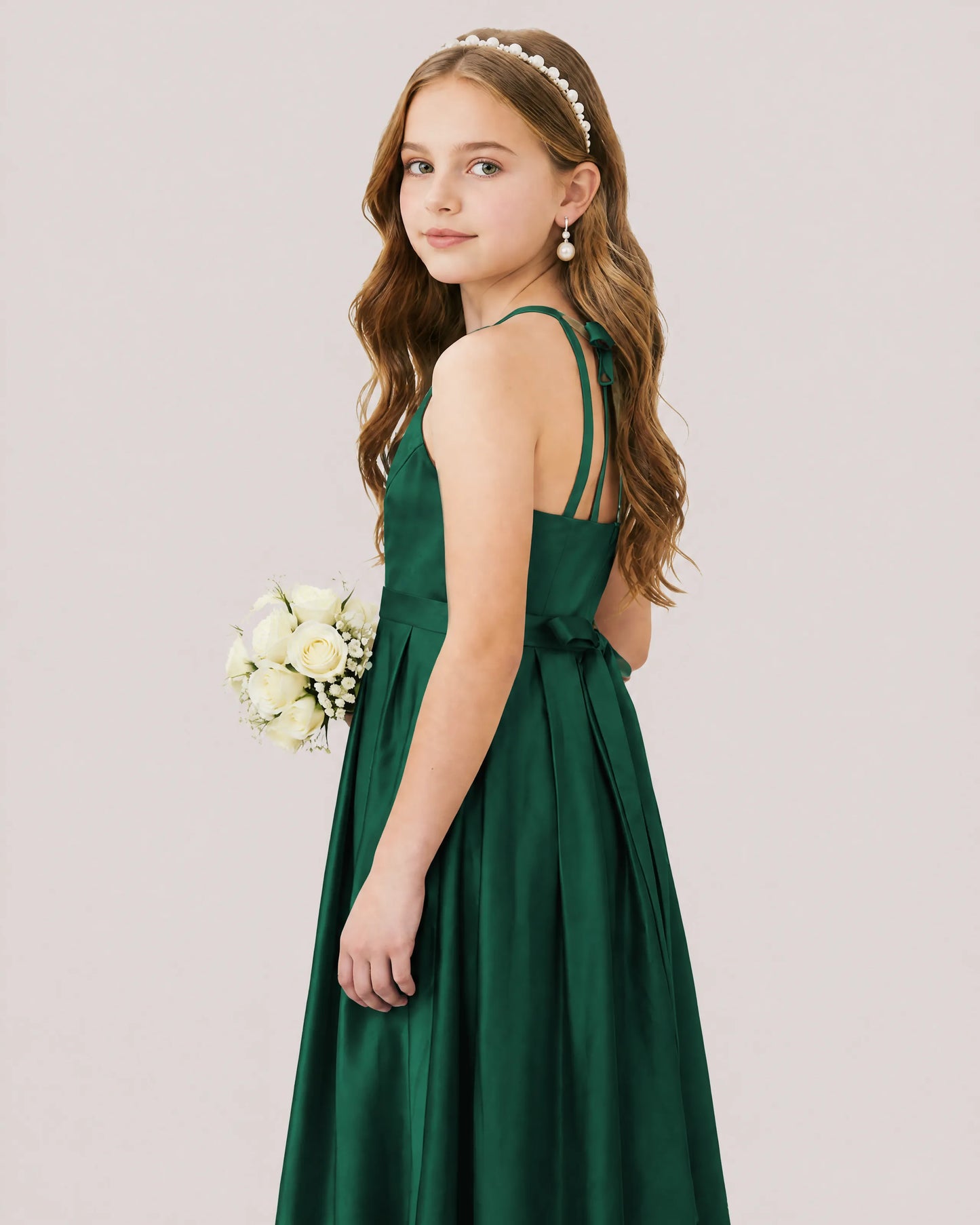 dideyttawl A-Line Junior Bridesmaid Dresses Satin Halter Special Occasion Dress Gown 2532