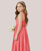 Coral Satin A-line Junior Bridesmaid Dress Side View