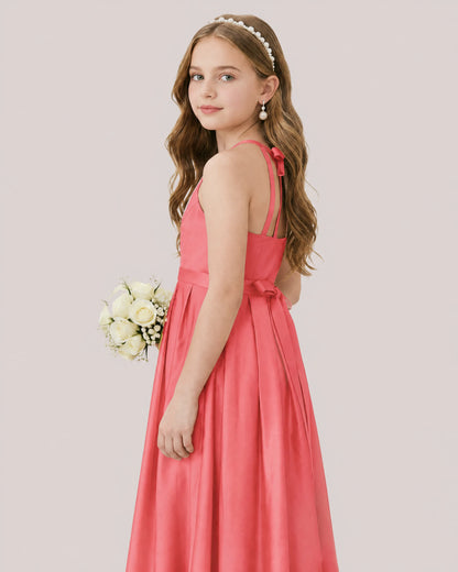 dideyttawl A-Line Junior Bridesmaid Dresses Satin Halter Special Occasion Dress Gown 2532