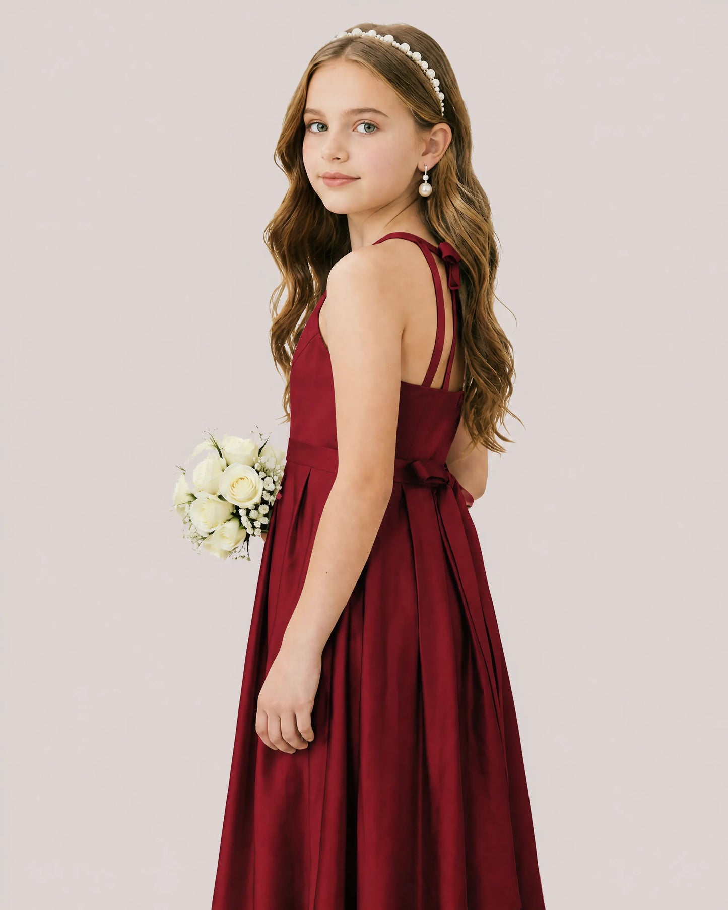 dideyttawl A-Line Junior Bridesmaid Dresses Satin Halter Special Occasion Dress Gown 2532