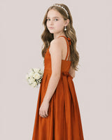 Burnt Orange Satin A-line Junior Bridesmaid Dress Side View