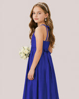 Royal Blue Satin A-line Junior Bridesmaid Dress Side View