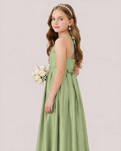 dideyttawl A-Line Junior Bridesmaid Dresses Satin Halter Special Occasion Dress Gown 2532