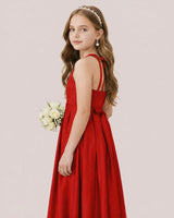 Red Satin A-line Junior Bridesmaid Dress Side View
