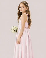 Blush Pink Satin A-line Junior Bridesmaid Dress Side View