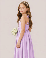 Lilac Satin A-line Junior Bridesmaid Dress Side View