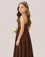 Brown Satin A-line Junior Bridesmaid Dress Side View