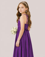 Purple Satin A-line Junior Bridesmaid Dress Side View