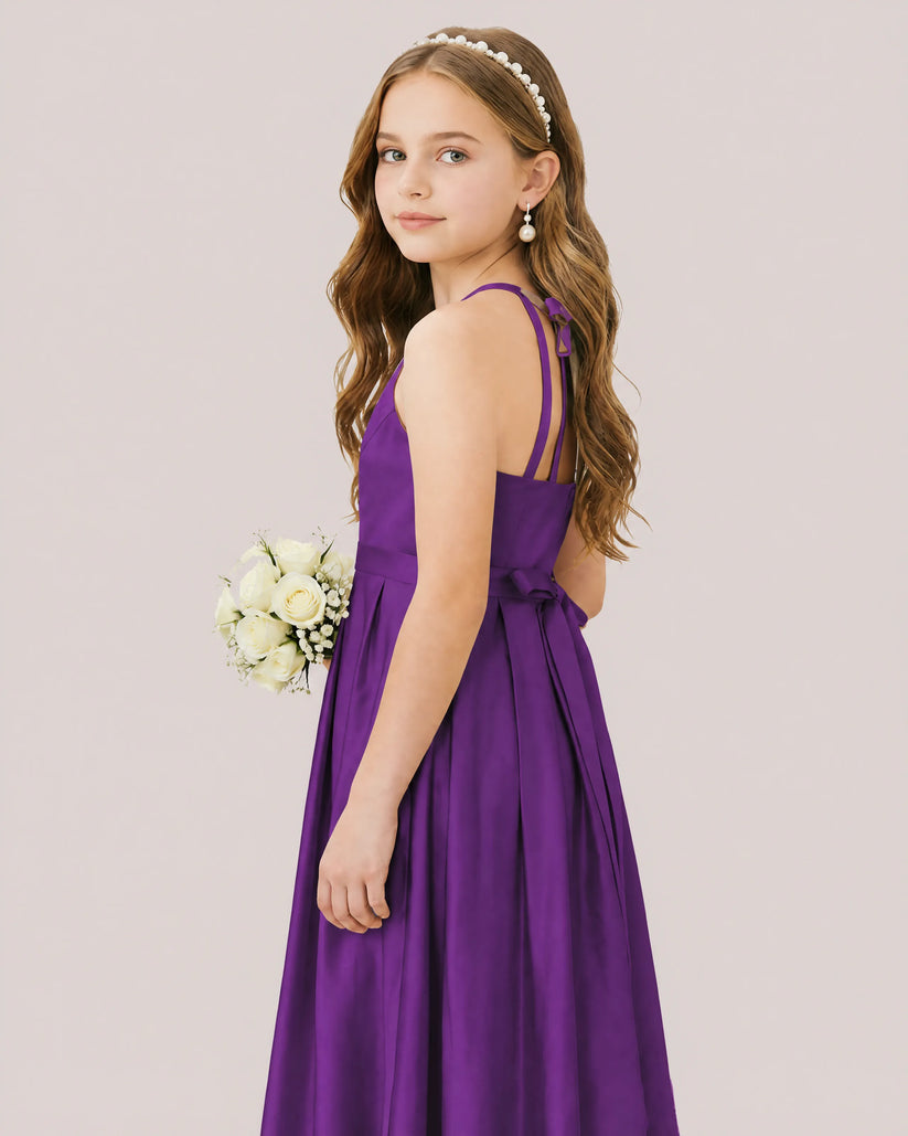 Purple Satin A-line Junior Bridesmaid Dress Side View