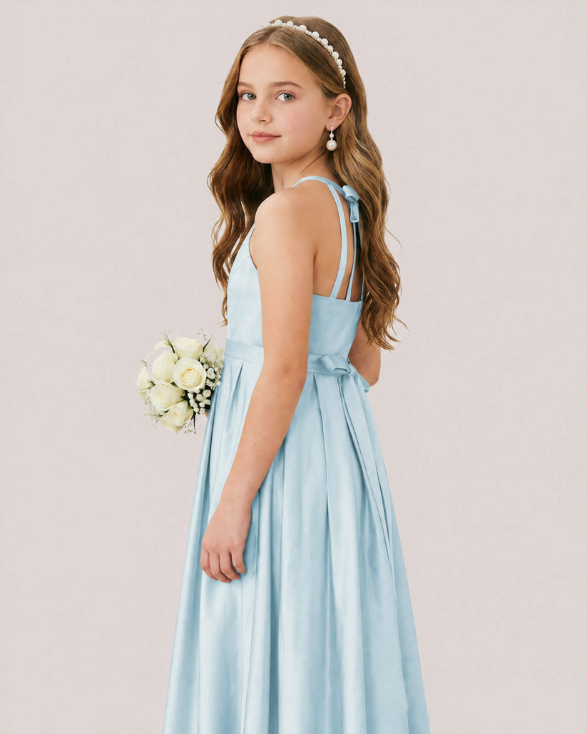 Baby Blue Satin A-line Junior Bridesmaid Dress Side View