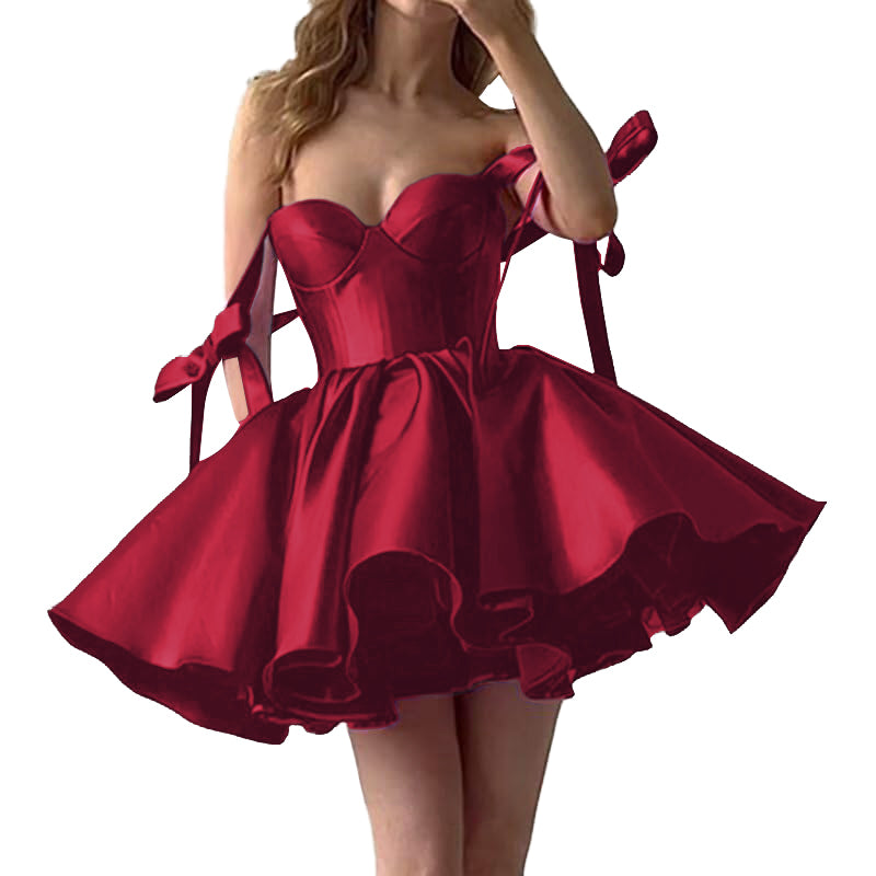 2025 Lace up Back Mini Wedding Dress Elegant Short Formal Dress Women Backless Puffy Prom Dress