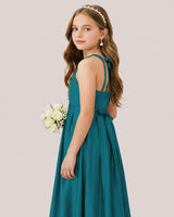 Peacock Satin A-line Junior Bridesmaid Dress Side View