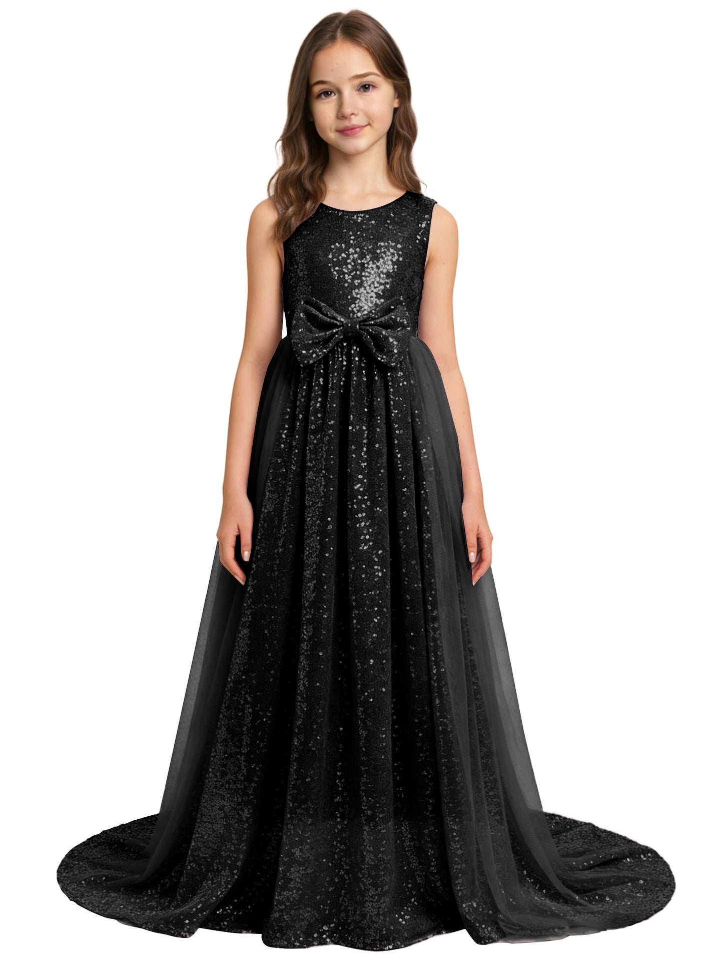 dideyttawl 2026 Flower Girls Dress Sparkly Sequins Tulle Sleeveless Prom Gown Floor Length Jr Bridesmaid Dresses 2557