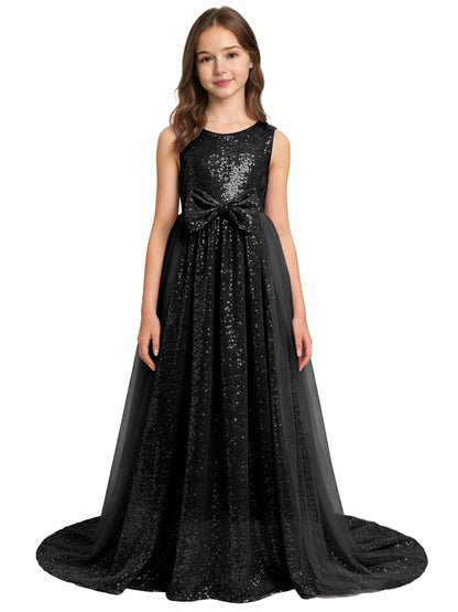 dideyttawl 2026 Flower Girls Dress Sparkly Sequins Tulle Sleeveless Prom Gown Floor Length Jr Bridesmaid Dresses 2557