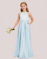 Baby Blue Satin A-line Junior Bridesmaid Dress Front View