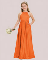 Burnt Orange Satin A-line Junior Bridesmaid Dress Front View