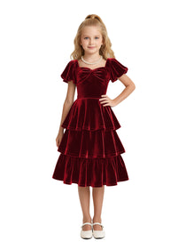 Dideyttawl Pleated Velvet Girls Formal Dress with Short Formal Party Gown 2543