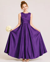 Purple Satin A-line Junior Bridesmaid Dress Front View