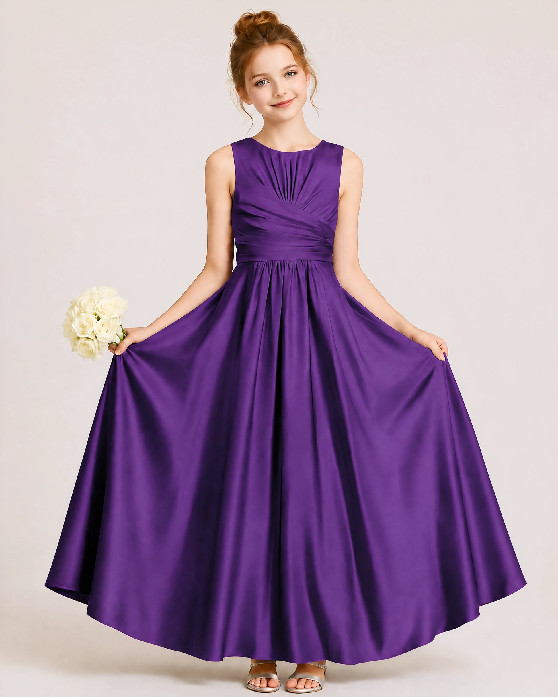 Purple Satin Junior Bridesmaid Dress