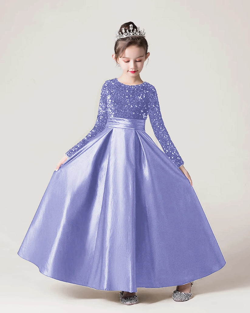 Lavender Sequin A-line Girls Formal Dress Front View