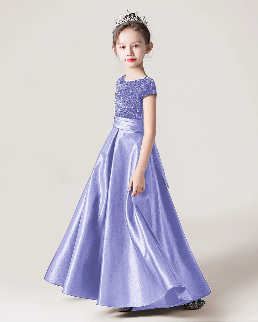 Purple Satin A-line Girls Formal Dress Side View