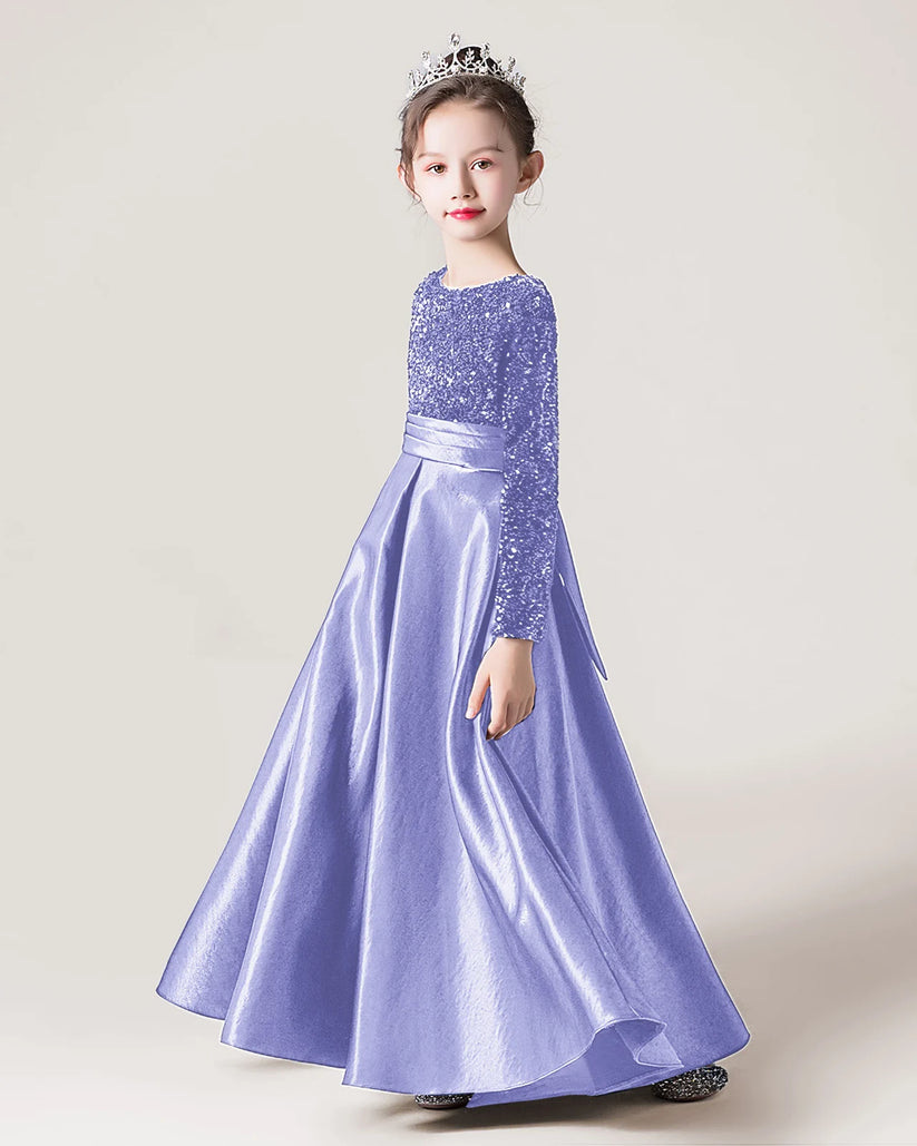 Lavender Satin A-line Girls Formal Dress Side View