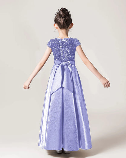 Dideyttawl Sequins Flower Girls Dress Satin Formal Brithday Party Gown