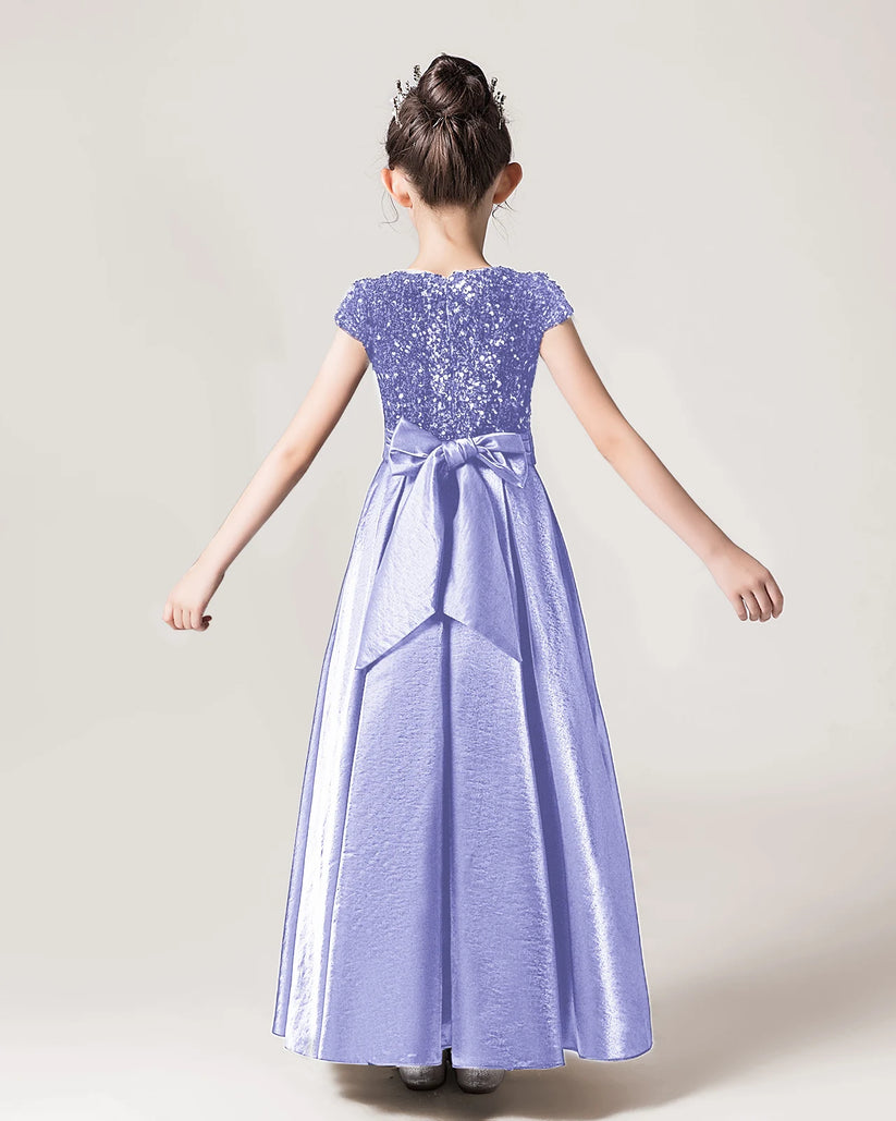Lavender Sequin A-line Girls Formal Dress Back View