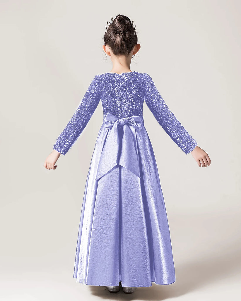 Lavender Sequin A-line Girls Formal Dress Back View