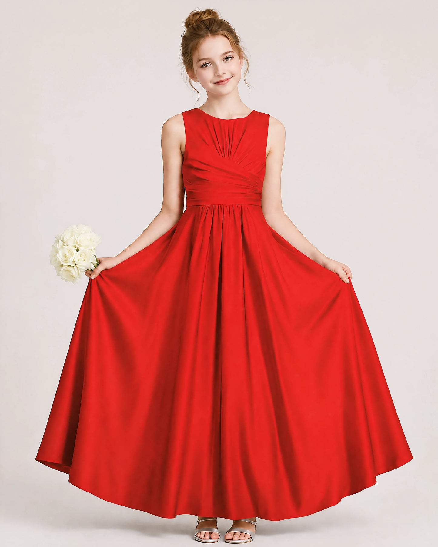 Red Satin Junior Bridesmaid Dress