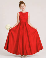 Red Satin A-line Junior Bridesmaid Dress Front View
