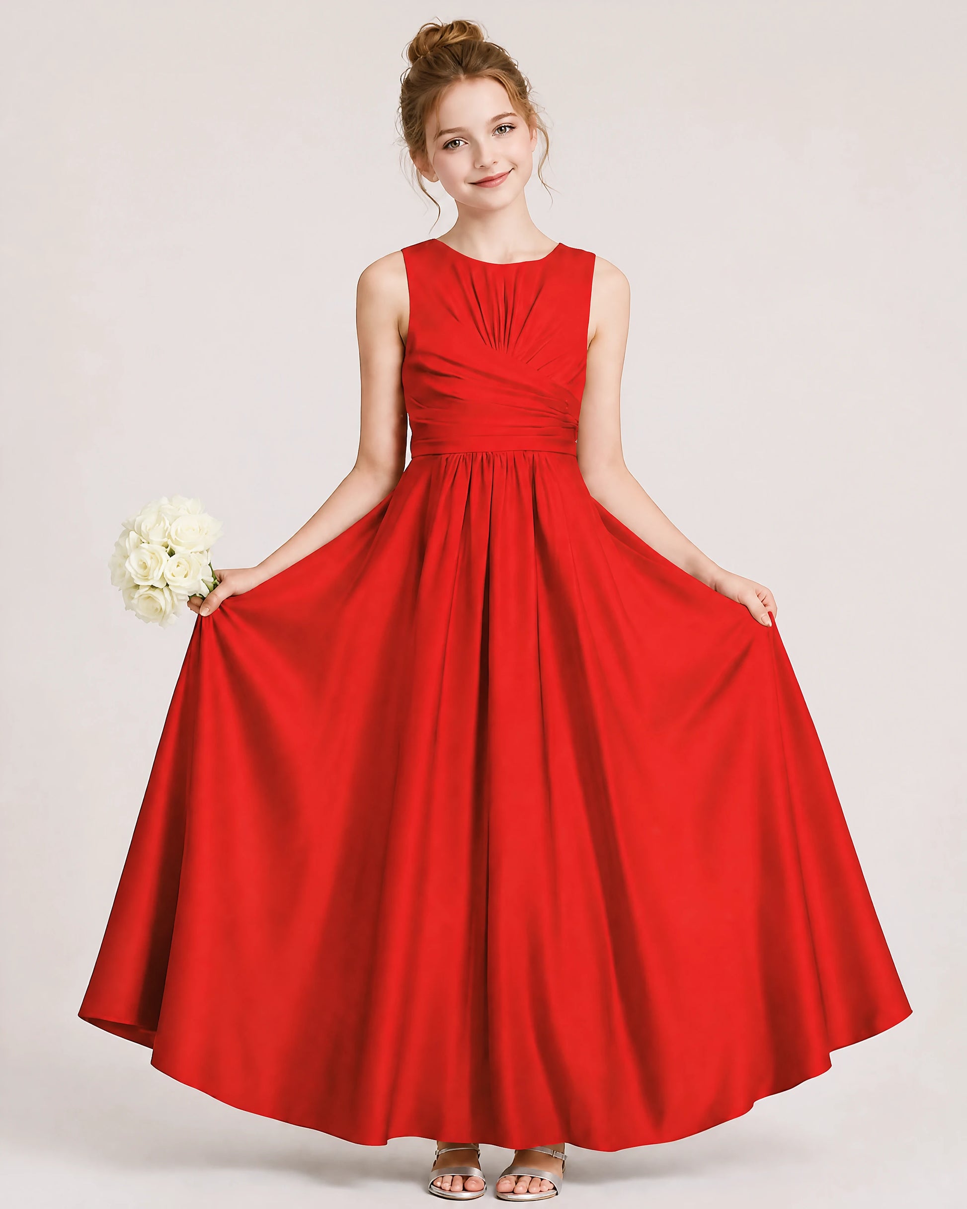 Red Satin Junior Bridesmaid Dress