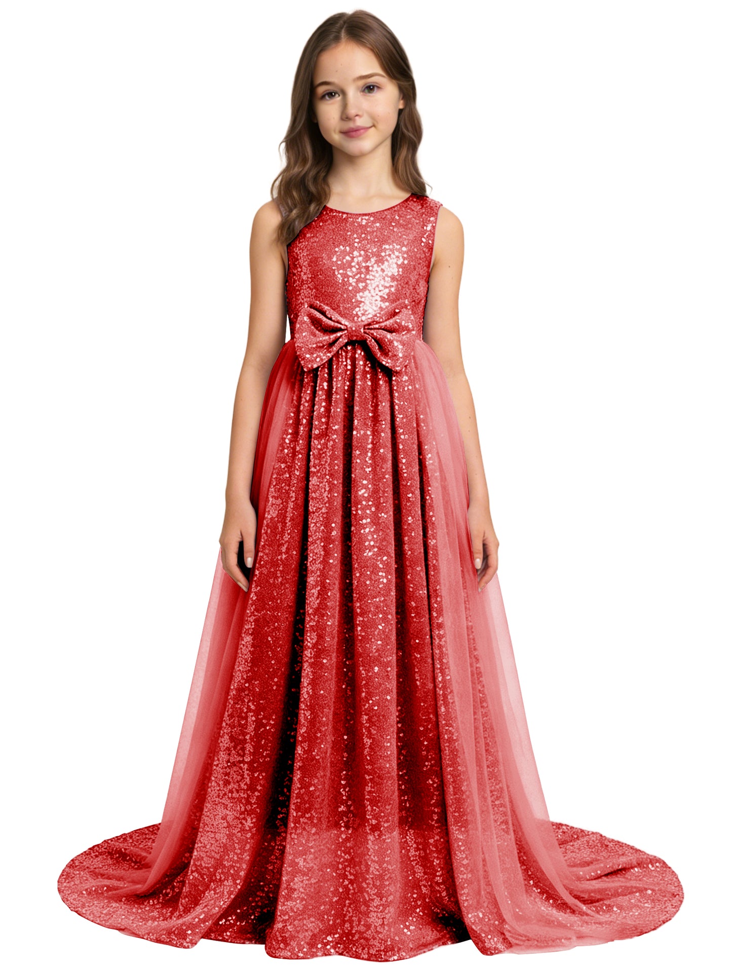 dideyttawl 2026 Flower Girls Dress Sparkly Sequins Tulle Sleeveless Prom Gown Floor Length Jr Bridesmaid Dresses 2557