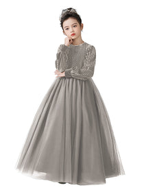 Dideyttawl Velvet Elegant Girls Formal Dress Lantern Long Sleeves Girls Birthday Party Dress