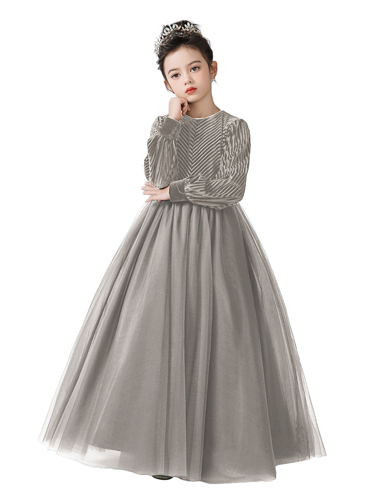 Dideyttawl Velvet Elegant Girls Formal Dress Lantern Long Sleeves Girls Birthday Party Dress