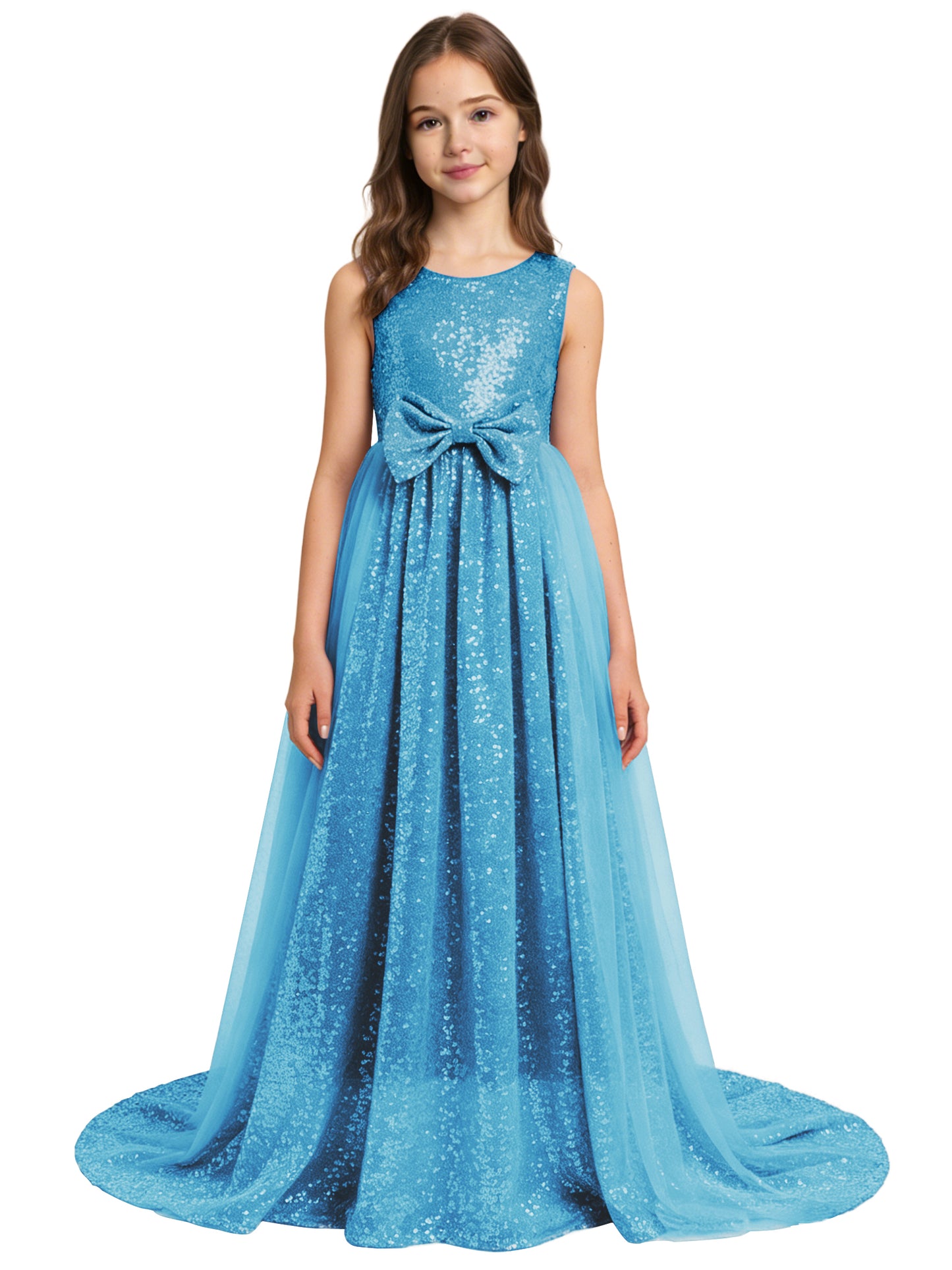 dideyttawl 2026 Flower Girls Dress Sparkly Sequins Tulle Sleeveless Prom Gown Floor Length Jr Bridesmaid Dresses 2557
