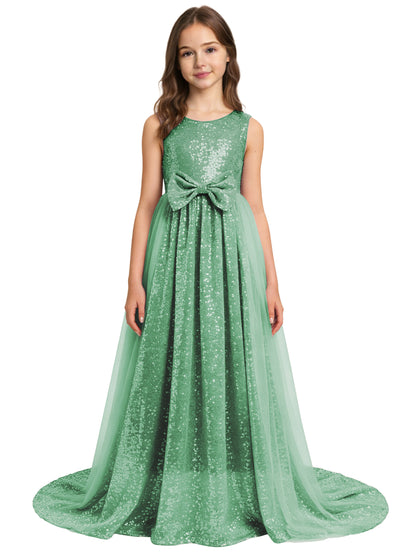 dideyttawl 2026 Flower Girls Dress Sparkly Sequins Tulle Sleeveless Prom Gown Floor Length Jr Bridesmaid Dresses 2557