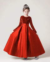 Red Sequin A-line Girls Formal Dress Front View