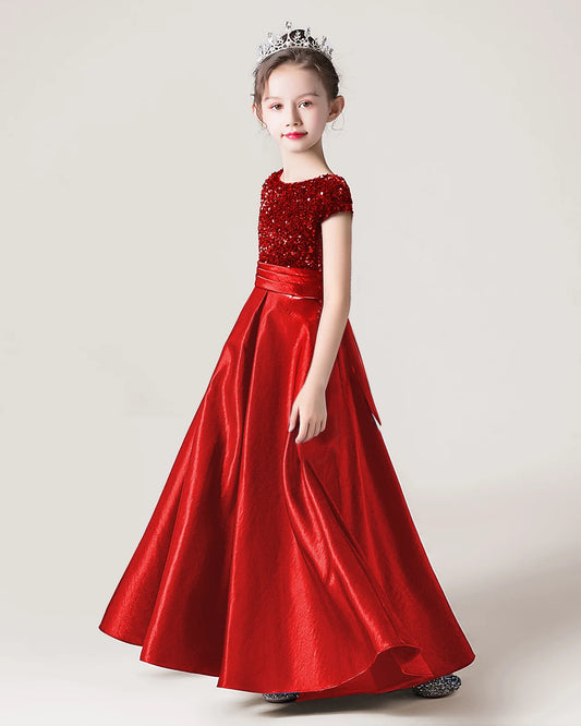 Red Satin A-line Girls Formal Dress Side View
