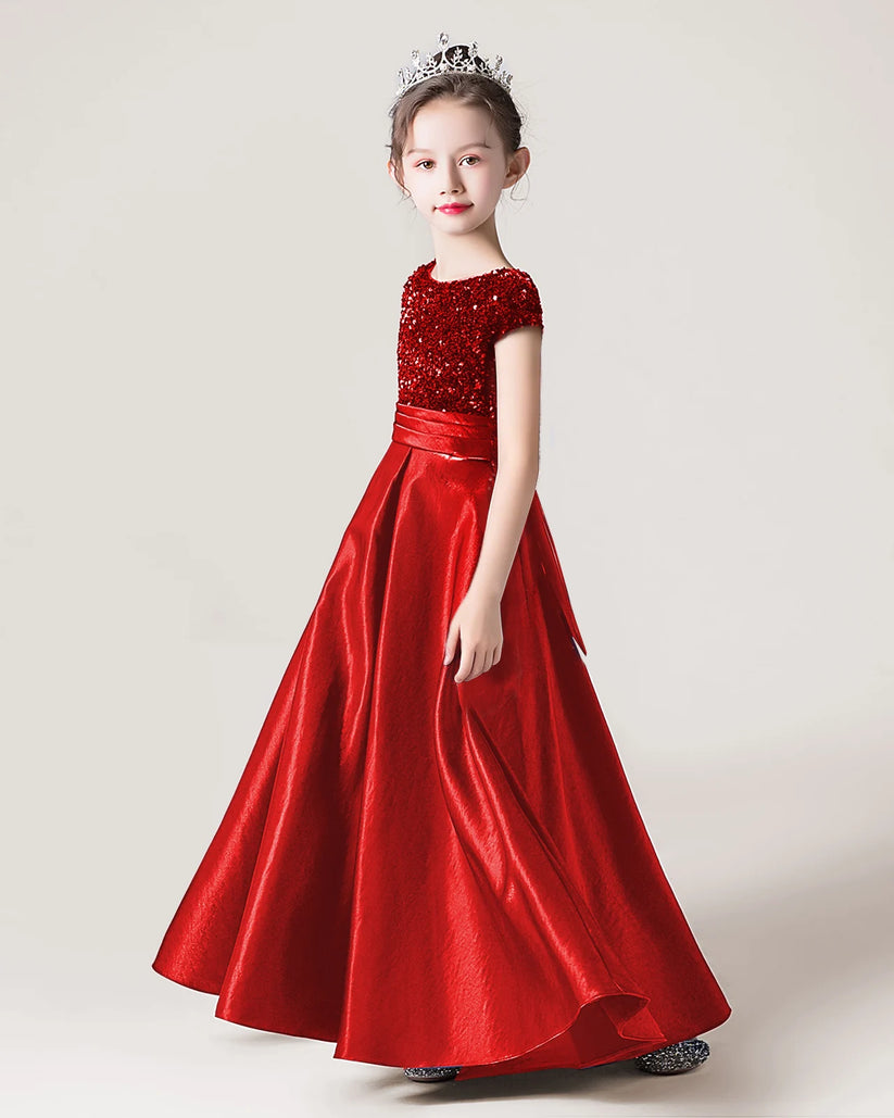 Red Satin A-line Girls Formal Dress Side View