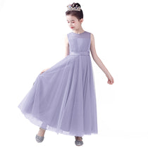 Dideyttawl Dusty Blue Flower Girl Dress Sleeveless Tulle Floor-Length Gown