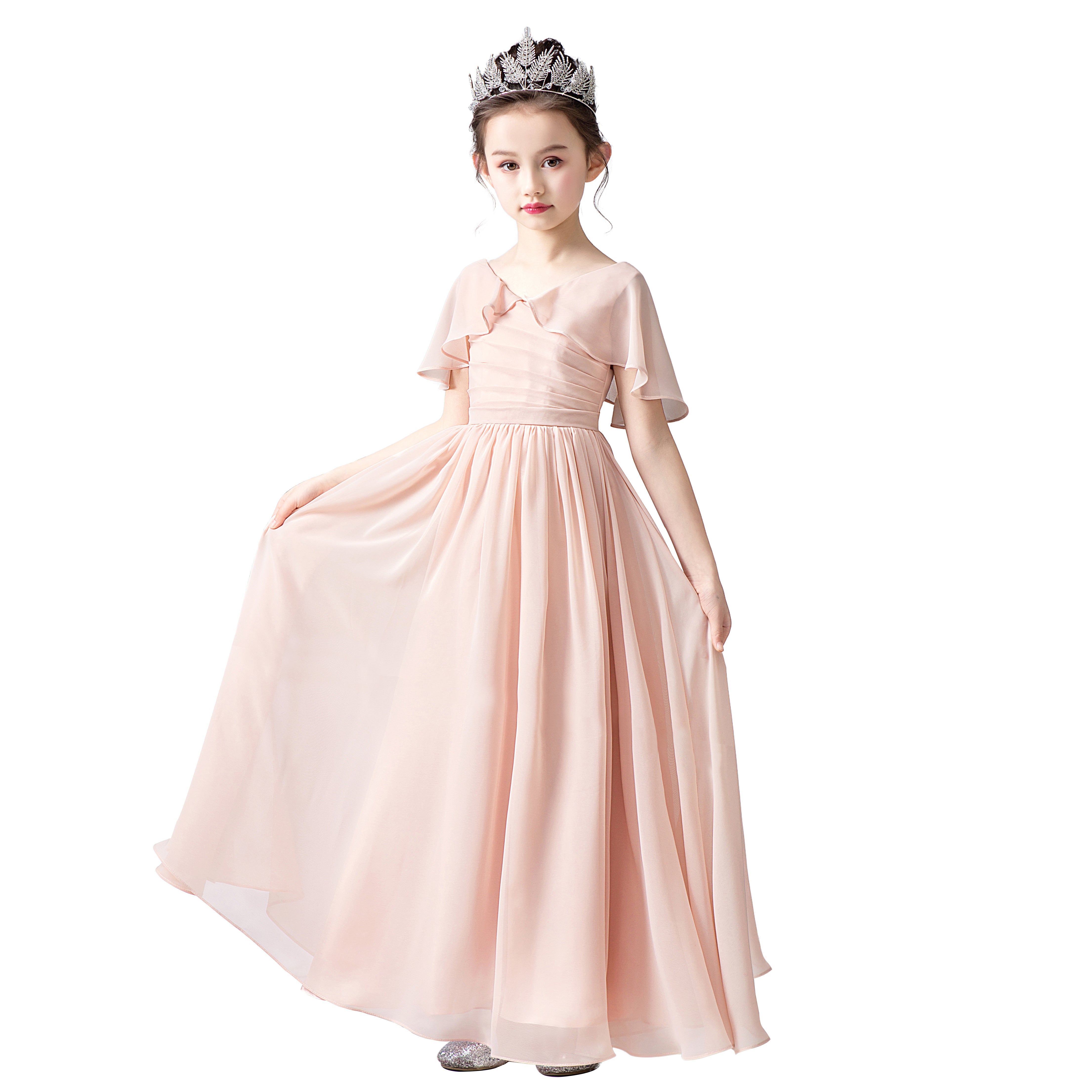 Dideyttawl Cape Sleeves Chiffon Junior Bridesmaid Dress for Wedding Main image