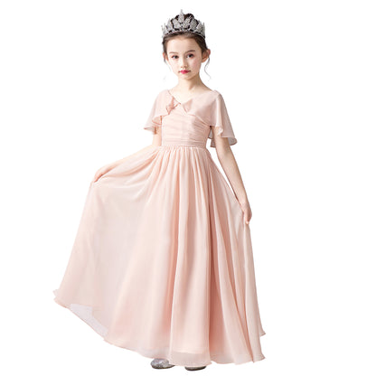 Chiffon Flower Girls Dress Cap Sleeves Junior Bridesmaid Dress for Girls 4-16 Special Occasion Dress for Wedding