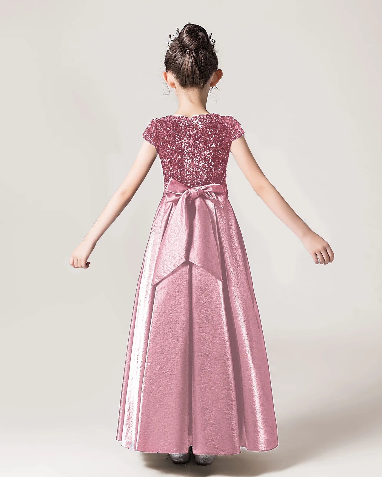 Dideyttawl Sequins Flower Girls Dress Satin Formal Brithday Party Gown