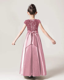 Dusty Pink Back Sequin Flower Girls Dress