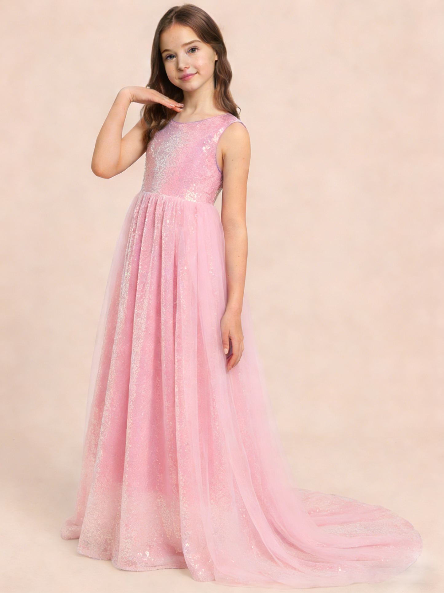 dideyttawl 2026 Flower Girls Dress Sparkly Sequins Tulle Sleeveless Prom Gown Floor Length Jr Bridesmaid Dresses 2557