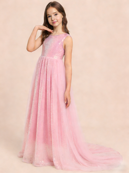 dideyttawl 2026 Flower Girls Dress Sparkly Sequins Tulle Sleeveless Prom Gown Floor Length Jr Bridesmaid Dresses 2557