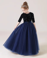 Navy Blue Tulle A-line Flower Girl Dress Front View