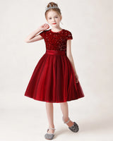 Burgundy Tulle A-line Girls Formal Dress Front View